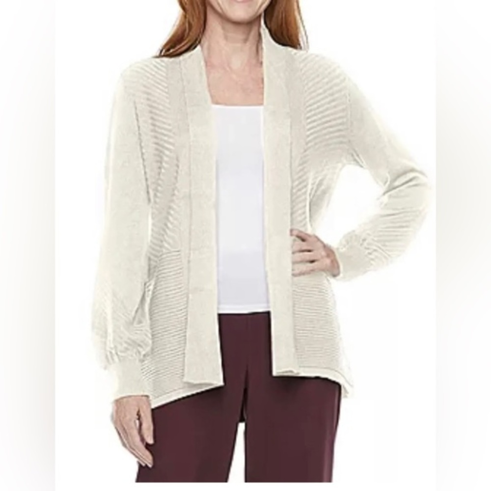 NWT Liz Claiborne NWT Women's Cardigan Ivory w/metallic gold thread sz L